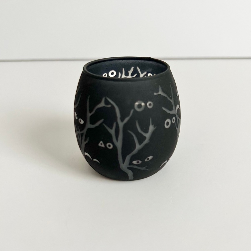 PartyLite Eerie Eyes Tealight Holder Glass Black Spooky Halloween P9961U